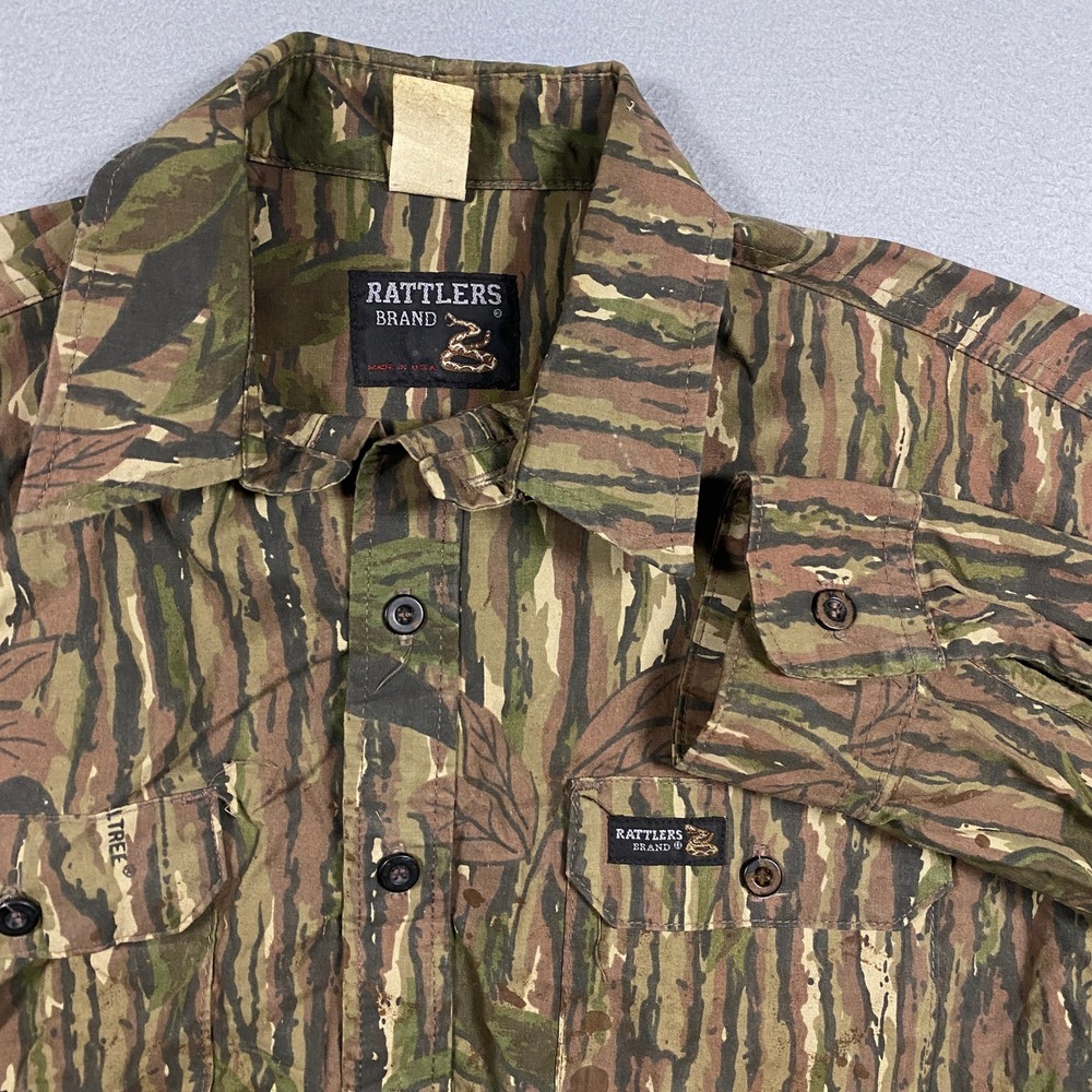 Rattlers Brand Hunting Shirt Mens XL Green Realtree‎ Camo Button Up Made in USA